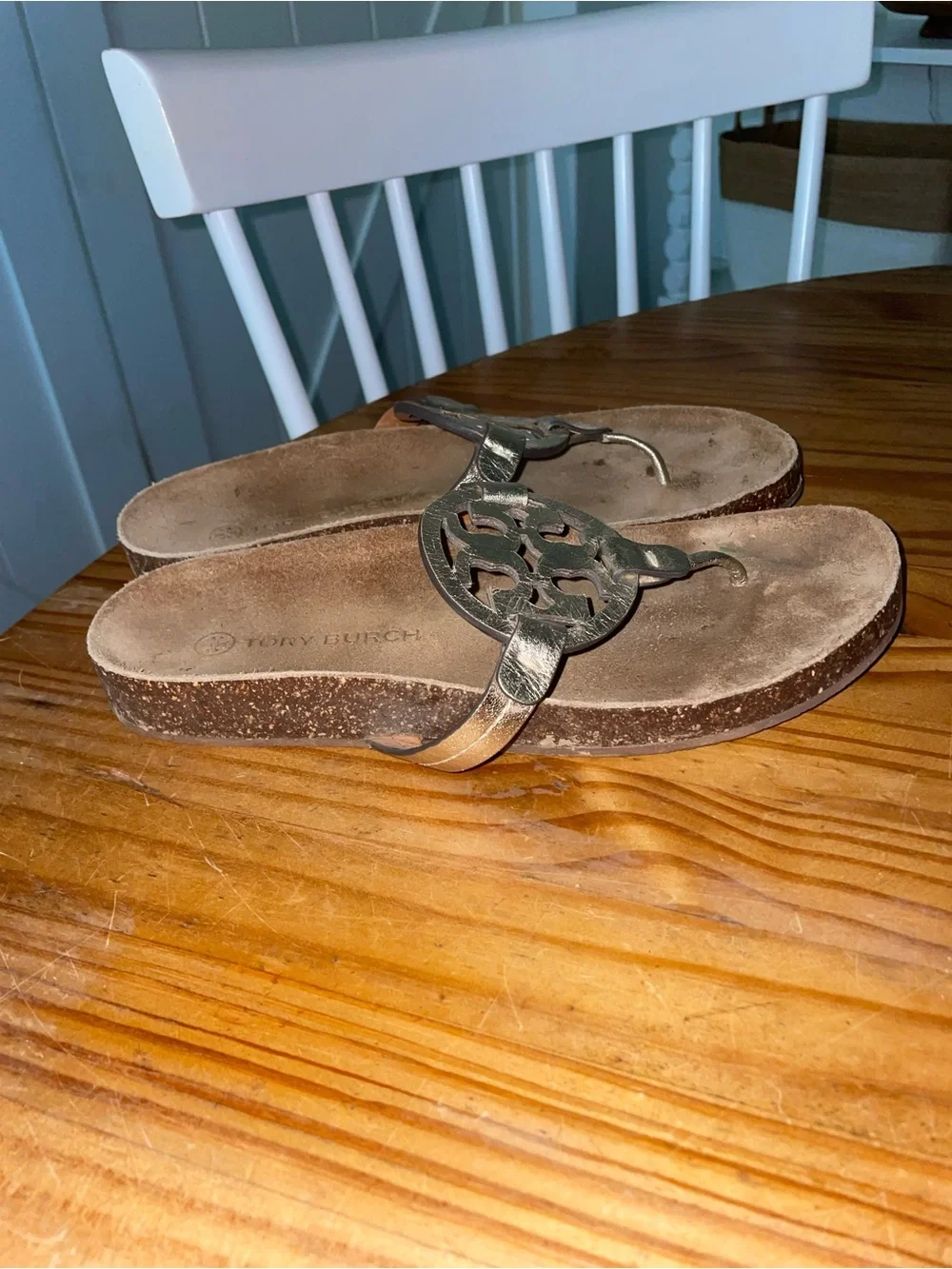 Tory Burch Miller Cloud Metallic Thong Sandals 9.5